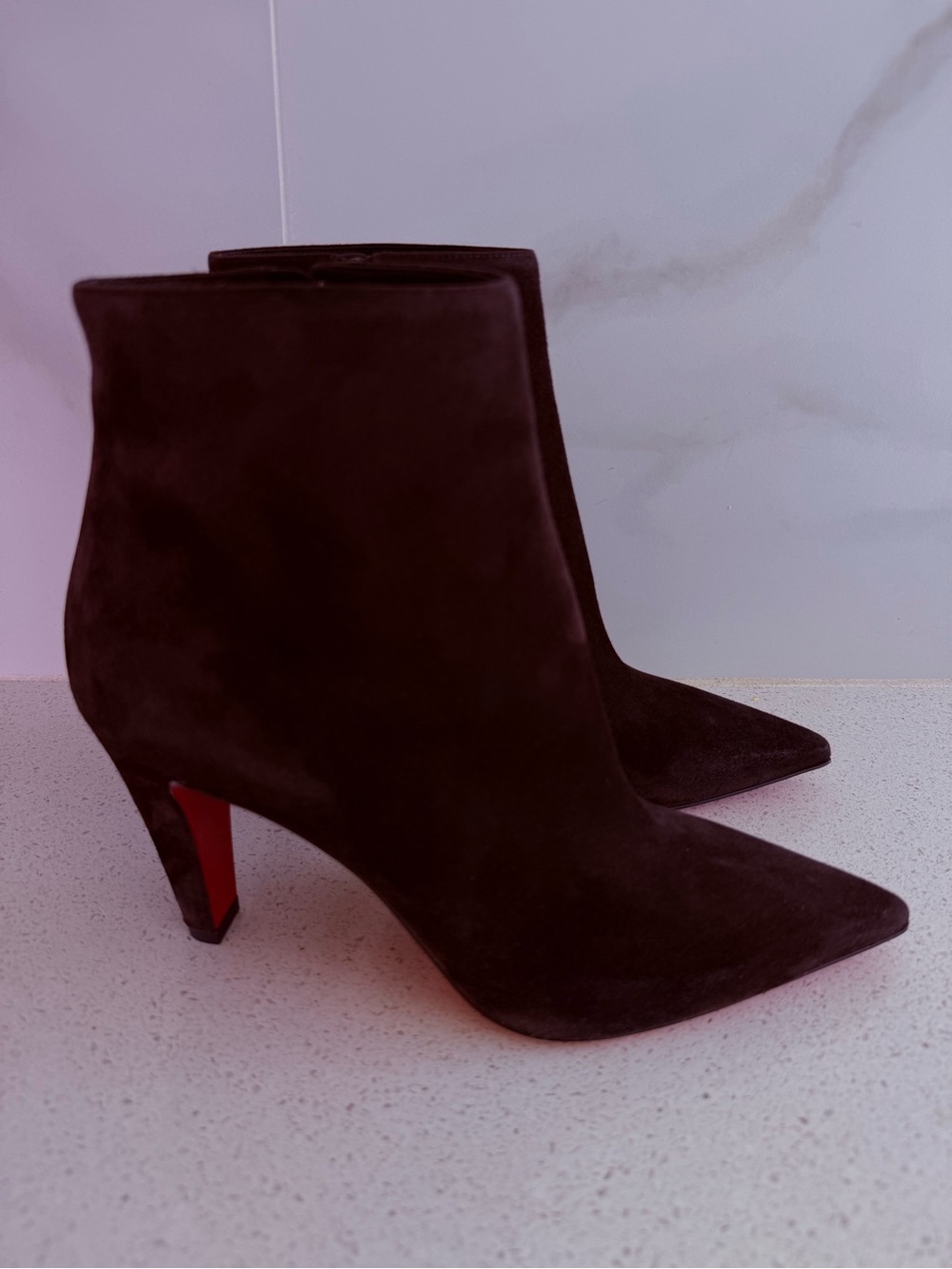 Christian Louboutin Vibella Pointed Toe Bootie Cafe Brown Suede Size EU 38.5 - Picture 3 of 8